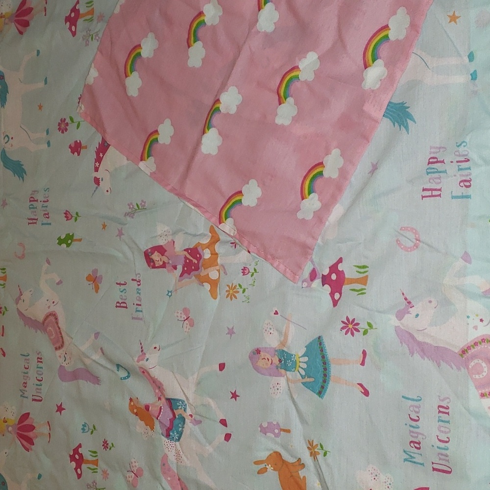 🖤Happy Fairy & Magical Unicorn Duvet Cover &Matching Pillowcase Toddler Size#UU